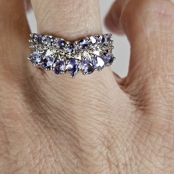 Tanzanite Double Row Chevron Band In Platinum Over Sterling 1.65 Ctw Sz 6 New - Picture 8 of 9